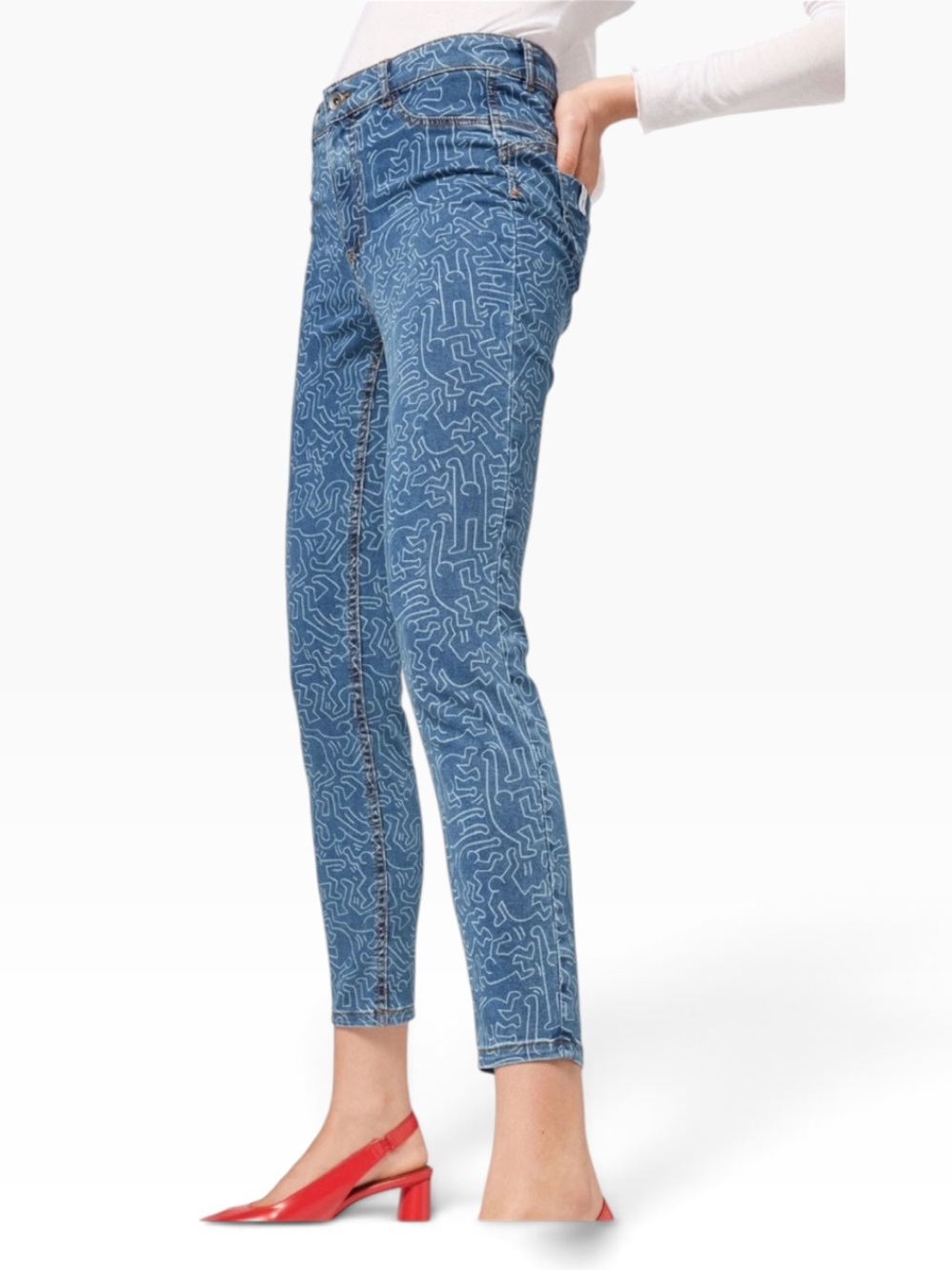 Keith Haring x Calzedonia Soft Touch Push Up Jeans in Blue Size XS, EUC